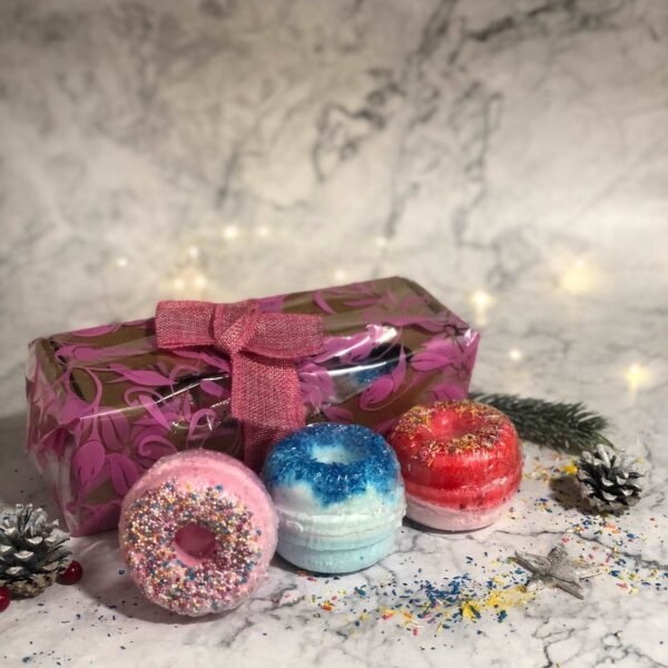 Set Of 3 Donut Bath bombs  - Blueberry, Raspberry, Strawberry